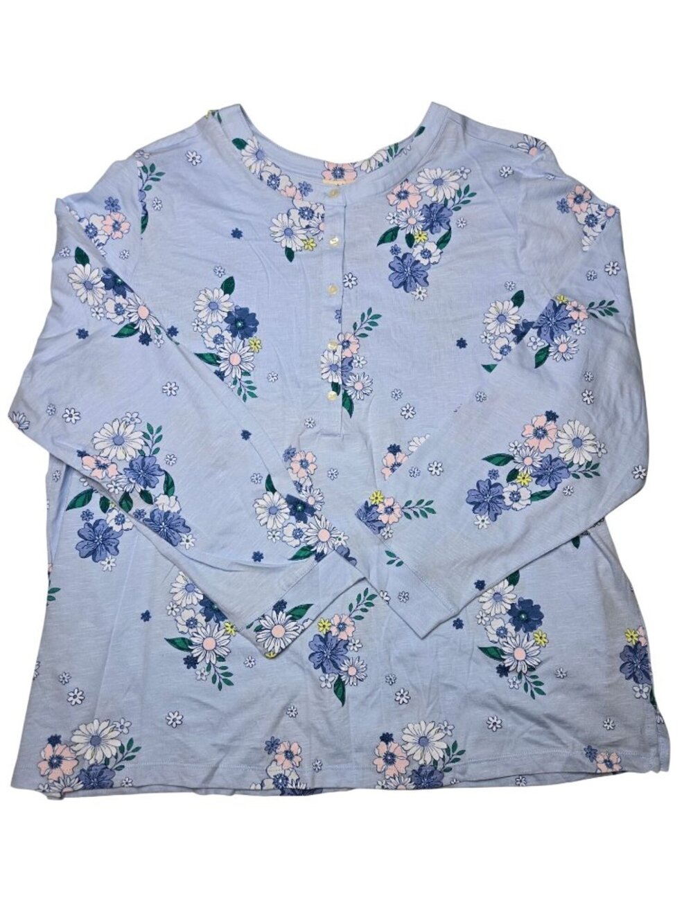 Style & Co, NWT, Henley scoop neck, long sleeve, plus size floral retro blue, kn